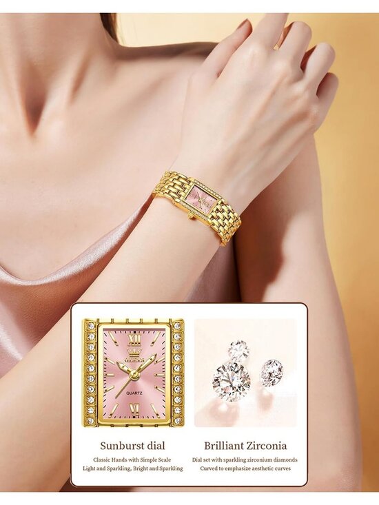 Women\'s Gold band /Pink dial Diamond Fashion Elegant Chronograph Wrist Watch main image 5